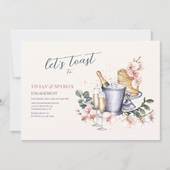 Invitation Fête d'engagement pour les toasts de champagne (Devant)
