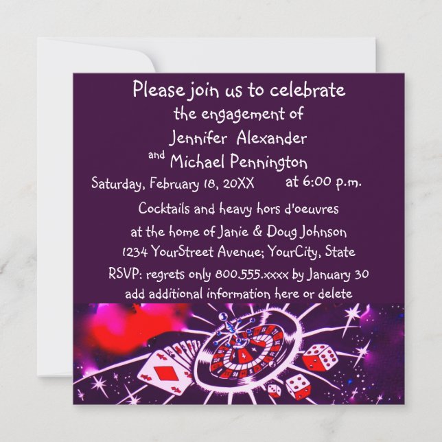 Invitation Fête d'engagement sur le thème du casino (Devant)