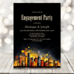 Invitation Fête d'engagement sur un paysage urbain