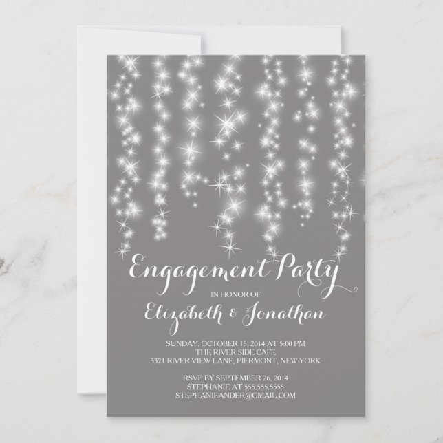 Invitation Fête d'engagement Twinkle Lights moderne (Devant)