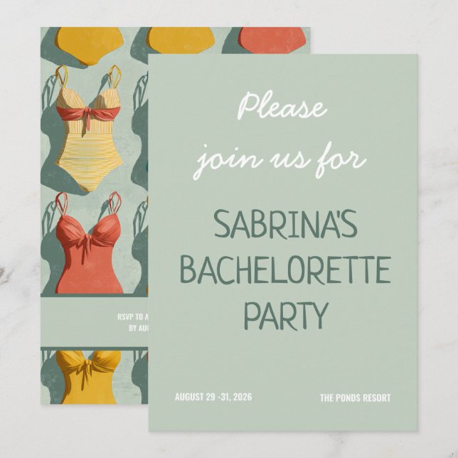 Invitation Fête d'enterrement de vie de jeune fille en maillo (Devant / Derrière)