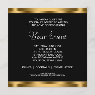 Invitation Fête d'entreprise Black White Gold Black Tie