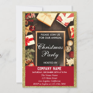 Invitation Fête d'entreprise festive de Noël Paillettes Rouge