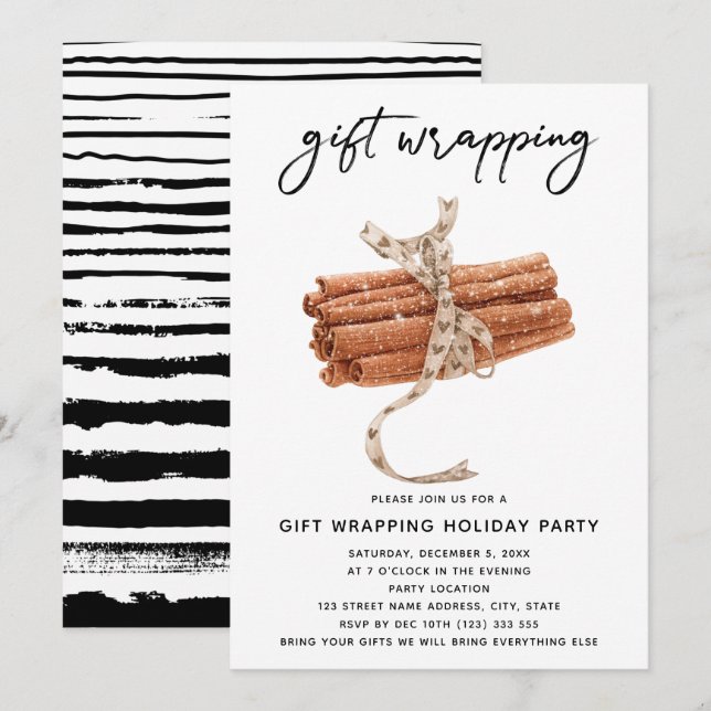 Invitation Fête d'enveloppement de cadeaux de Noël (Devant / Derrière)