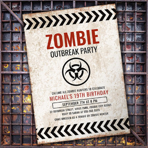 Invitation Fête d'épidémie de zombies avec texte grunge