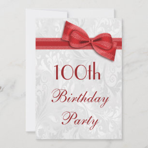 Invitation Fête des 100 ans Damassé et Nœud Papillon Faux