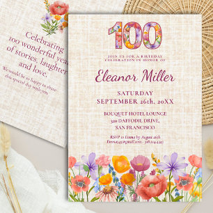 Invitation Fête des 100 ans de Wildflower - Numéro Floral