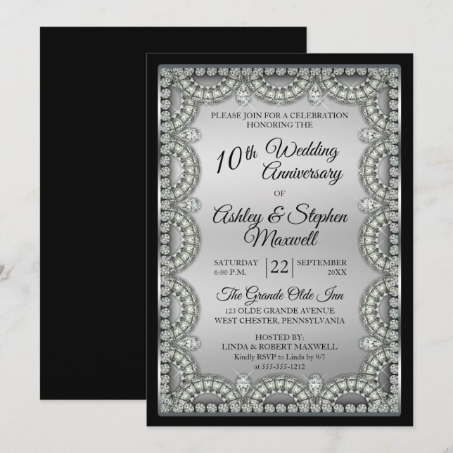 Invitation Fête des 10 ans de mariage - Noces d'argent et de  (Devant / Derrière)