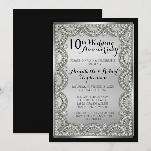 Invitation Fête des 10 ans de mariage Noces d'argent et de di (Devant / Derrière)
