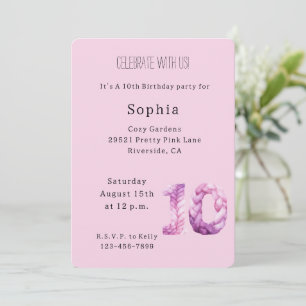 Invitation Fête des 10 ans rose lavande violet Cozy