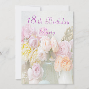 Invitation Fête des 18 ans avec des roses romantiques en pots