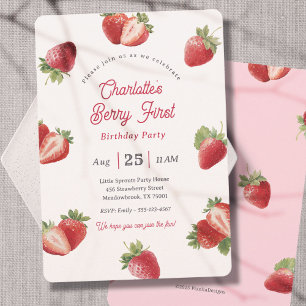 Invitation Fête des 1 an Strawberry Berry First Girl