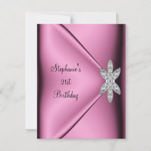Invitation Fête des 21 ans Bijou Diamant Soie Rose