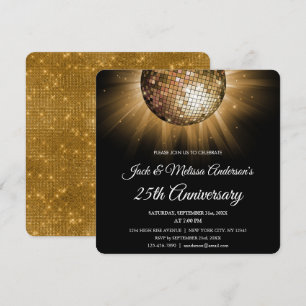 Invitation Fête des 25 ans de mariage Boule disco dorée