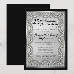 Invitation Fête des 25 ans de mariage d'argent et de diamant