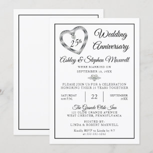 Invitation Fête des 25 ans de mariage Heart Diamonds