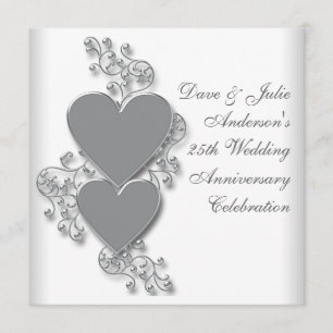 Invitation Fête des 25 ans de mariage Silver Hearts