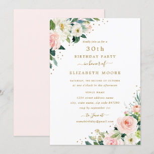 Invitation Fête des 30 ans Floral Blush Or