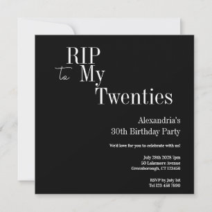 Invitation Fête des 30 ans RIP 20s en noir et blanc