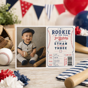 Invitation Fête des 3 ans Rookie of the Year Baseball 