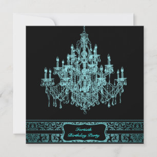 Invitation Fête des 40 ans de femme avec lustre sarcelle