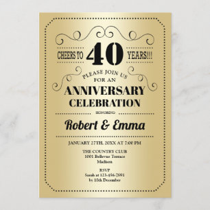 Invitation Fête des 40 ans de mariage - Or Noir