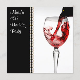 Invitation Fête des 40 ans d'une femme autour du vin rouge