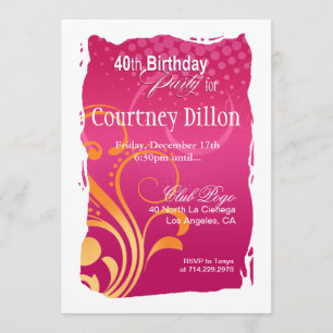 Invitation Fête des 40 ans Orange et Rose Swirl