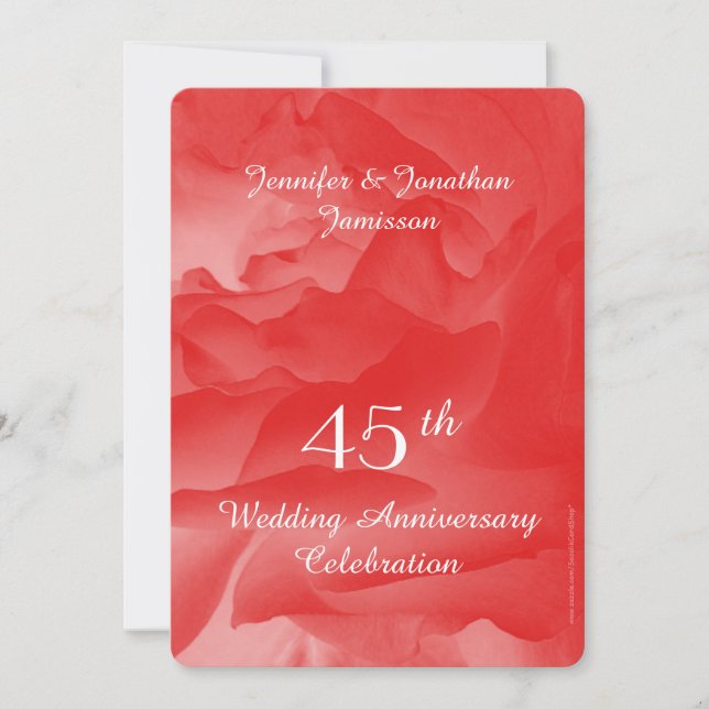 Invitation Fête des 45 ans de mariage, Rose corail (Devant)
