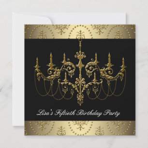 Invitation Fête des 50 ans de la femme au lustre doré