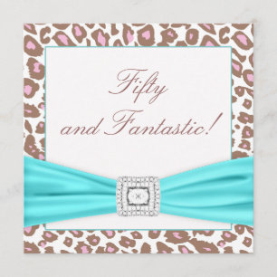 Invitation Fête des 50 ans de la femme rose brun sarcelle Léo