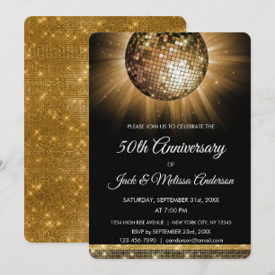 Invitation Fête des 50 ans de mariage Boule disco dorée
