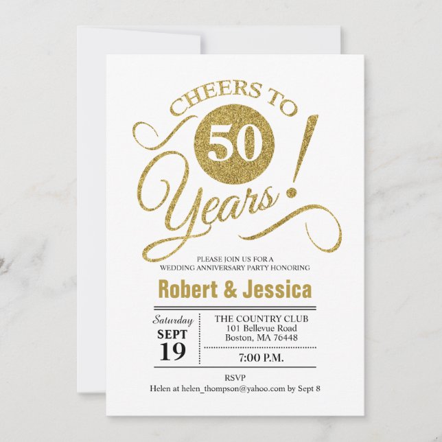 Invitation Fête des 50 ans de mariage - Or Blanc (Devant)