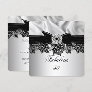 Invitation Fête des 50 ans Fabuleuse Élégant Soie Noir Argent