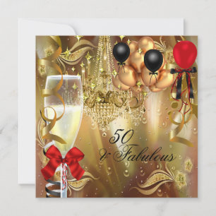 Invitation Fête des 50 ans Fabulous Champagne Rouge Or Party