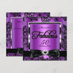 Invitation Fête des 50 ans Fabulous Damassé Violet Broderie N