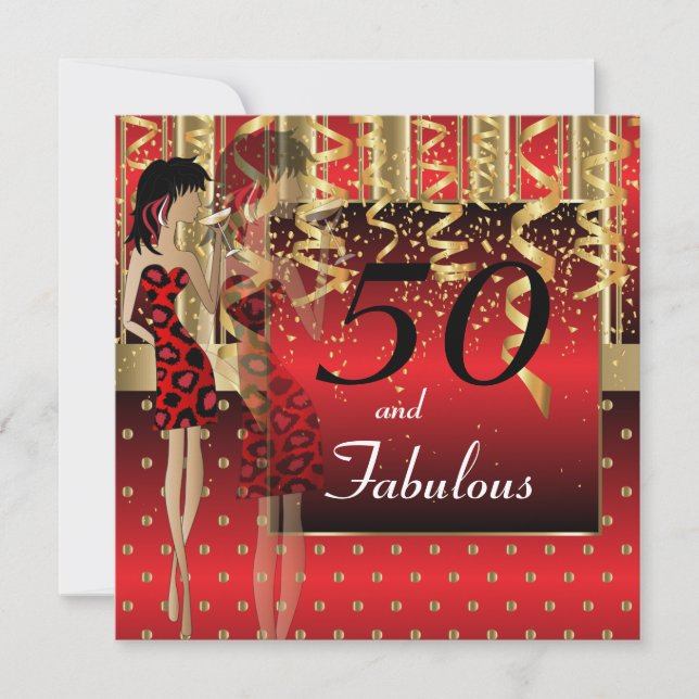 Invitation Fête des 50 ans | Fille | Rouge & Or (Devant)