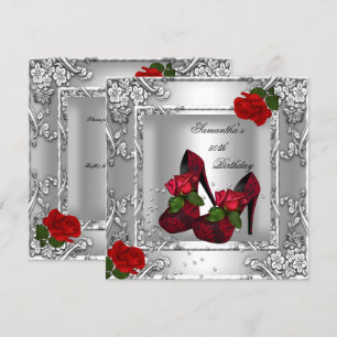 Invitation Fête des 50 ans Rose Rouge Argent