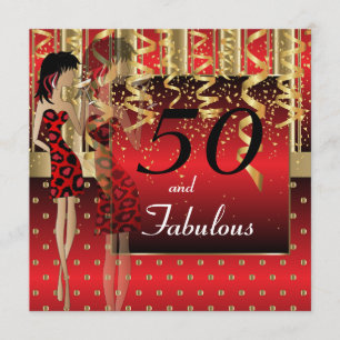 Invitation Fête des 50 ans   Thème fille   Rouge & Or