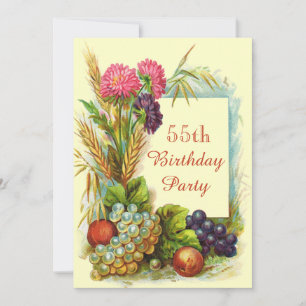 Invitation Fête des 55 ans vintage Fruits & Fleurs colorés