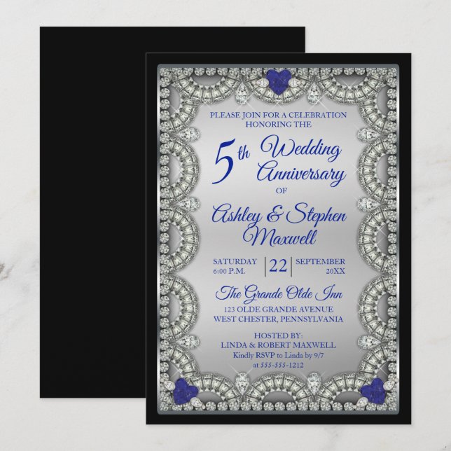 Invitation Fête des 5 ans de mariage Saphir Diamant (Devant / Derrière)