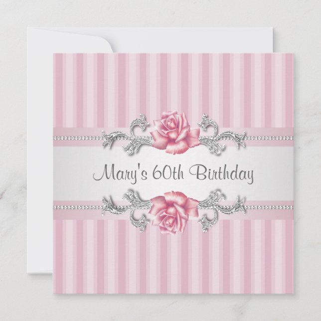 Invitation Fête des 60 ans d'une femme Rose rose (Devant)