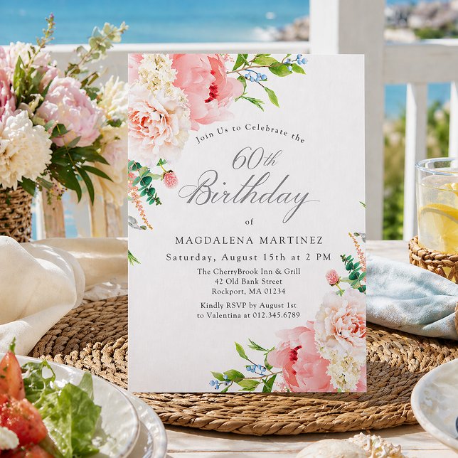 Invitation Fête des 60 ans Féminin Roses Roses Florales (Créateur téléchargé)