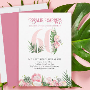 Invitation Fête des 60 ans Tropical Protéa Rose Numéro 60