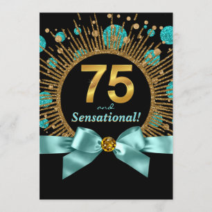 Invitation Fête des 70 ans d'une femme Bleu sarcelle et Or