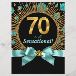 Invitation Fête des 70 ans d'une femme Bleu sarcelle Or