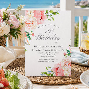 Invitation Fête des 70 ans Féminin Roses Roses Florales