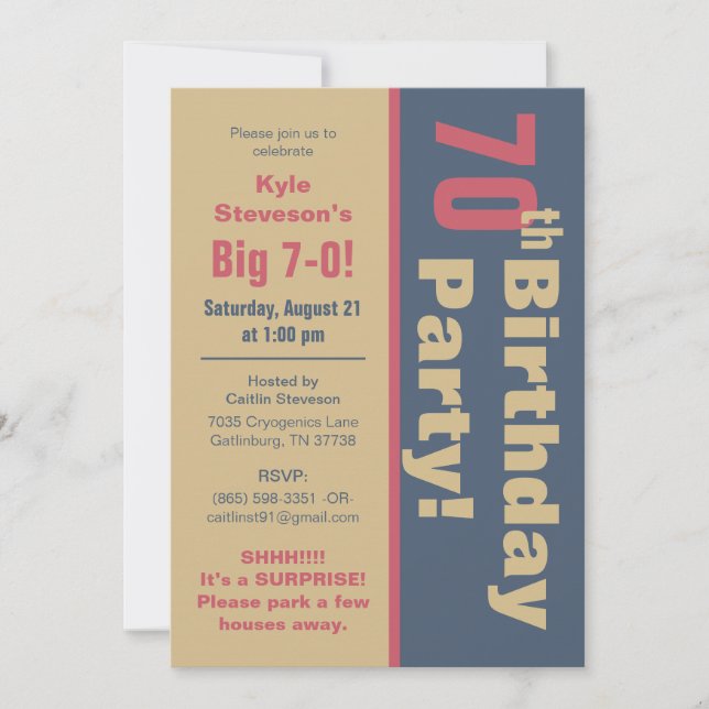 Invitation Fête des 70 ans rouge, Brown et gris (Devant)