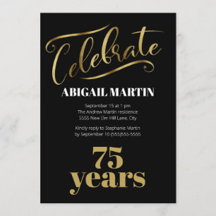 Invitation Fête des 75 ans Black Gold White