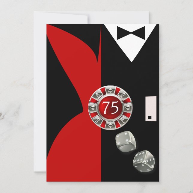 Invitation Fête des 75 ans du couple Art Déco | rouge noir (Devant)